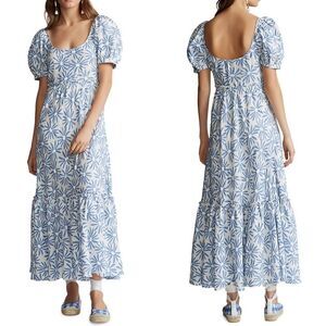 Polo Ralph Lauren Kai Floral Linen Midi Dress In Blue